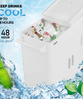 Patio Cooler With Storage Cabinet And Bottle Opener Ice Chest For Outdoor Parties And Poolside Gatherings Keeps Drinks Cold And Fresh Holds Up To 80 Quarts With Drainage And Extra Space For Tools And Snacks, filled with ice and beverages