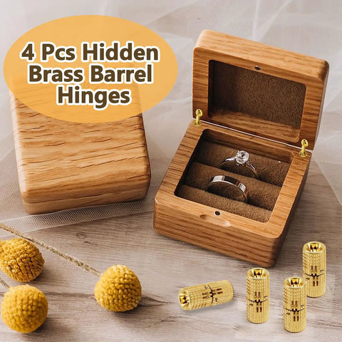 Four Pack Premium Solid Brass Construction 14mm Brass Barrel Hinges Concealed Cabinet Hinges on jewelry box