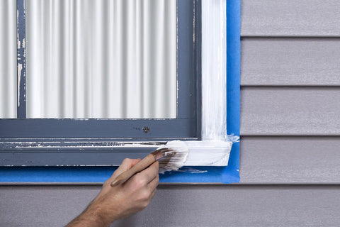 Applying stop peeling paint with triple thick high build binding primer that is low VOC and water based seals weathered surfaces on window trim.