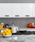 Kitchen with white cabinets featuring Black Leather Drawer Pulls Set Of 2 Six And A Half Inch Length By One Inch Width