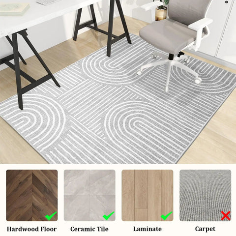 Office Chair Mat For Hardwood Floors 60 By 45 Inches under desk with white linear pattern, suitable for hard surfaces.