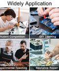 Collage of students and professionals using a Pocket Sized Handheld Oscilloscope Kit With 2.4 Inch Color Screen for electronics debugging.