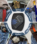 Heavy Duty Magnetic Tool Belt Clip Holster For Screws Nails Hammer Pliers Sockets And More All Metal Build with tools attached.