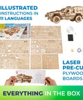 Battlefield Dozor B Combat Vehicle Armored Army Truck 3D Wooden Puzzle For Adults, laser-cut plywood boards and assembled model