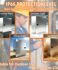Rock Hard 12x12x8 Inch Stainless Steel Electrical Enclosure Nema 4X IP66 shown with protection against extreme weather conditions.