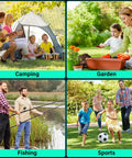 Collage showing people enjoying camping, gardening, fishing, and playing sports.