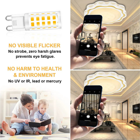 G9 Led Bulbs 4W Chandelier Light Bulbs 40W Halogen Equivalent 3000K Soft White Brighten Your Home Non Dimmable shown with features