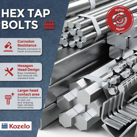 Badass Nylon Hex Bolts And Nuts Kit M5 Fully Threaded Tap Fasteners Hardware Set For Pro Mechanics And Project Leads With Superior Corrosion Resistant Grip, showing hex tap bolts with corrosion-resistant features.