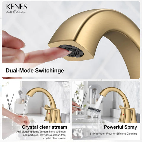 Top Notch Champagne Bronze Widespread Bathroom Faucet Three Hole Sink Tap With Dual Flow Spray Valve And Lead Free Design For Hassle Free Setup And A Smooth Finish That Really Delivers