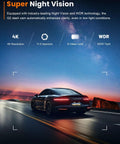 4K Front Dash Cam With 5G WiFi And 64GB Card Included, Ultra Wide 160 Degree Lens, showcasing super night vision features