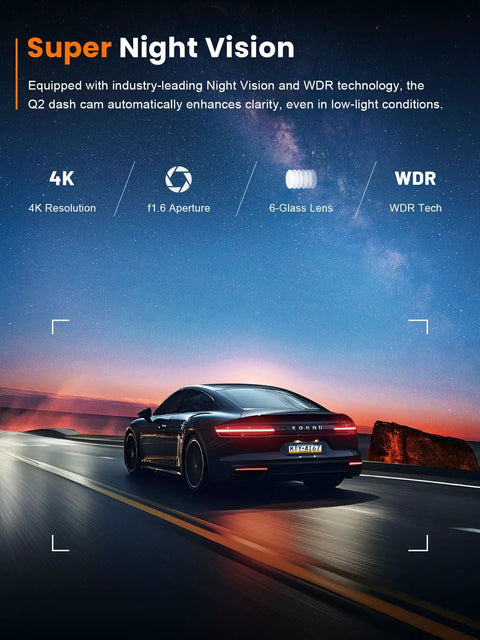 4K Front Dash Cam With 5G WiFi And 64GB Card Included, Ultra Wide 160 Degree Lens, showcasing super night vision features