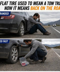 A man fixing a flat tire on a car using 60 Piece Tire Repair Screws With Sealant Heavy Duty Tubeless Tire Plug Kit For Cars SUVs Motorcycles Trucks ATVs And E Bikes Quick Reliable Flat Tire Fix With Long Lasting Sealant on roadside.