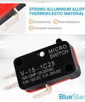 V-15-1C25 Micro Limit Switch Blade Momentary 15A 250VAC 125VDC for Arduino use with alloy and thermoplastic materials