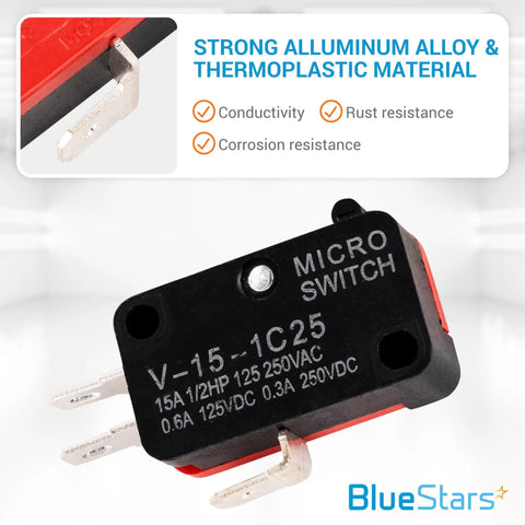 V-15-1C25 Micro Limit Switch Blade Momentary 15A 250VAC 125VDC for Arduino use with alloy and thermoplastic materials