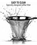 Premium Borosilicate Glass Pour Over Coffee Dripper With Reusable Stainless Steel Filter splashing water for easy cleaning.