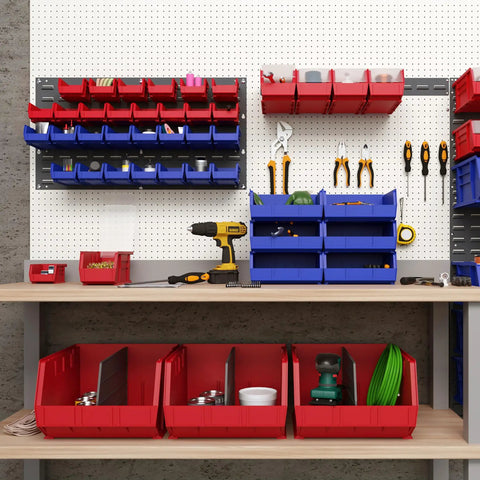 Heavy Duty Wall Mount Garage Storage Steel Louvered Rail System For AkroBins, Wall Bin Organizer with tools, 32 Inch Wide