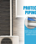 Ultra Durable 25 Ft PVC Line Set Cover Kit installed on exterior wall with AC unit, showing 3 Inch Decorative Sleeve.