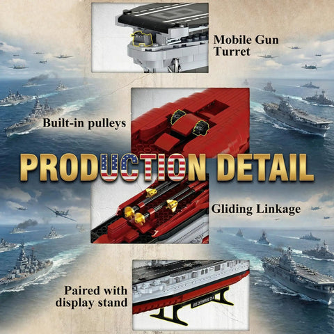 USS Enterprise Aircraft Carrier Building Kit 1883 Piece Military Ship Model with turret and pulley features.
