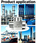 Heavy Duty 1/2 Inch Npt Tee Pipe Fitting Built Tough Using Premium 304 Stainless Steel for gas and air systems with industrial background.
