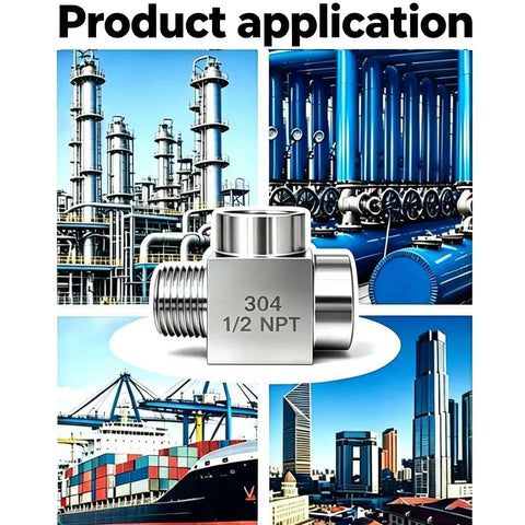 Heavy Duty 1/2 Inch Npt Tee Pipe Fitting Built Tough Using Premium 304 Stainless Steel for gas and air systems with industrial background.