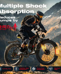 Rider on a Powerful Dual Motor 4000W Fat Tire Electric Bike with 52V 25Ah Battery, navigating off-road terrain, Class 3 Ebike