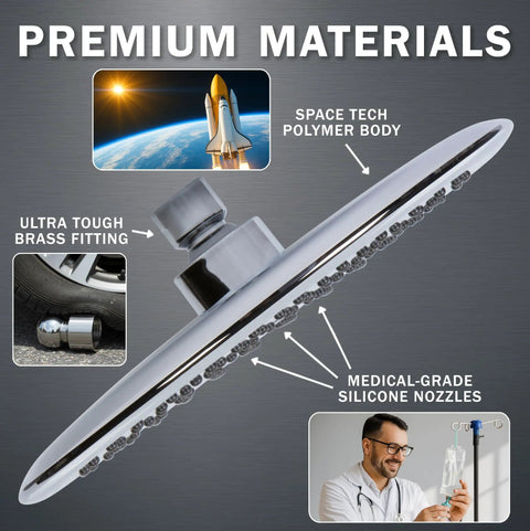 9 Inch Overhead Rain Shower Head With Self Cleaning Nozzles True Waterfall Drench High Flow Two Point Five GPM Chrome Finish material details