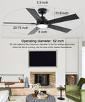 Diagram of 52 Inch Black Outdoor Ceiling Fan With Light And Remote, Reversible DC Motor, 6 Speed Ultra Quiet, 3CCT LED