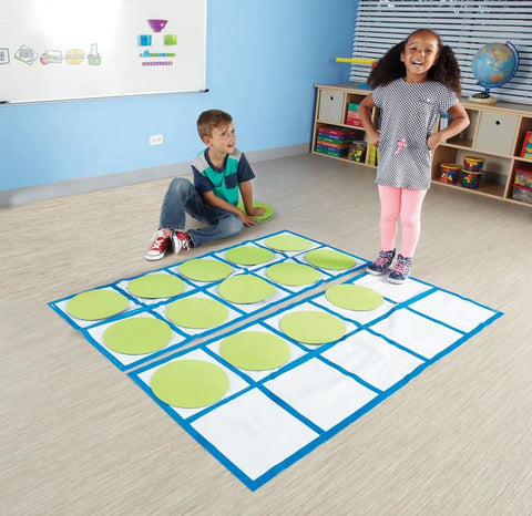 Children using Ten Frame Floor Mat Activity Set For Preschool And Kindergarten Classrooms Gross Motor Math Games Hands On Place Value And Number Mastery Durable Plastic Mats For Active Learning And Visual Math Skills