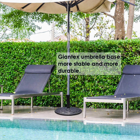Heavy Duty Cast Iron Umbrella Base For Patio And Garden, 43lb Round Market Stand With Classic Bronze Finish by poolside