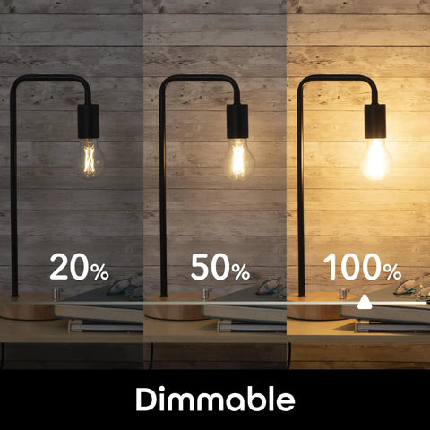 LUX Edison WiFi LED Smart Bulb 2700K Soft White dimming demonstration at 20, 50, and 100 percent. Dimmable A19 60W Equivalent.