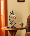 Serenity Victorian Tiffany Style Dark Bronze 1 Light Table Lamp with Vine Base and Glass Bead Detailing on round table
