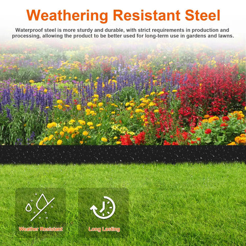 4.5 Inch Galvanized Steel Landscape Edging Kit, 10 Pack Hammer In Metal Lawn Border shown in weather-resistant garden use