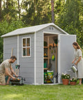 4x6 Ft Outdoor Storage Shed With Floor And Window All Weather Resin Garden Tool Shed Waterproof Plastic Shed with open door