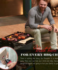 Man grilling with Wood Grill Scraper With QuickClean Tech Bristle Free BBQ Brush Alternative For Safe Grillin No Scratch Grates