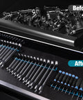 Magnetic Screwdriver And Wrench Organizer Rail Set, Heavy Duty Aluminum Tool Organizer With 36 Slots For Toolbox Drawers, 3 Piece Set in use