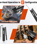 Front view of FIXSMITH lever-action grease gun with 12-inch flexible hose and 6.6-inch rigid hose.