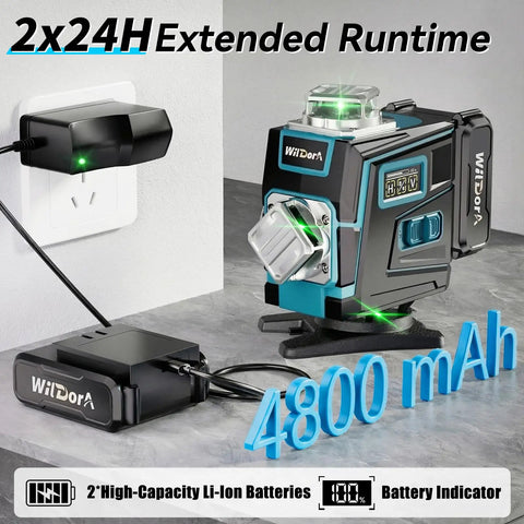 Laser Level With Tripod And Remote, 4x360 Degree Self Leveling Green Laser Leveler Tool with 4800mAh batteries charging