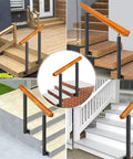 Top Notch Outdoor Wooden Railing For Two To Five Steps Crafted With Heavy Gauge Iron Posts on assorted steps and patios.