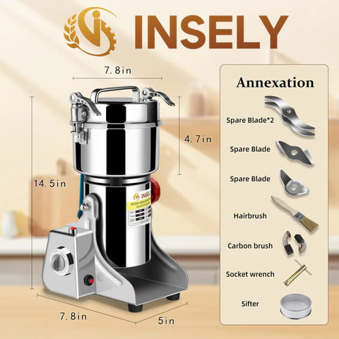 Heavy Duty Electric Grain Mill Grinder 750G Capacity For Home Kitchen 2200W 25000 RPM Copper Motor With Three Layer Stainless Steel Blades