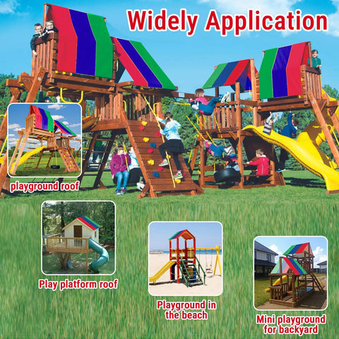 All Weather Swing Set Canopy Replacement Top With 210D Oxford Fabric UV Shield, Windproof Screw Kit, colorful play area