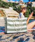 Ultra Roomy Waterproof Beach Tote For Women With Secure Zipper Closure Large Sandproof Swim Pool Bag on sandy beach