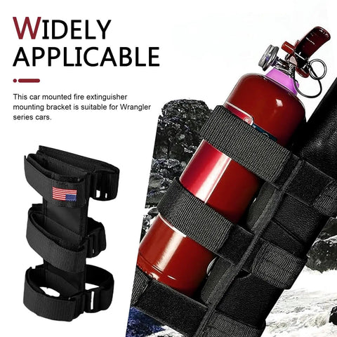 Road Warrior Car Roll Bar Fire Extinguisher Holder Featuring Adjustable American Flag Mount And Heavy Duty Nylon Straps For Jeep Wrangler Jk Jku Tj Cj Yj Lj That Stays Locked Through Dirty Backroads