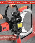 Rugged Electric Concrete Saw With Premium Diamond Blade And Toroidal Motor, Badass Wall Cutter cutting at 90° with precise angle.