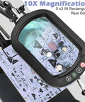Helping Hands Soldering Station With 10X Rectangular LED Magnifier showing PCB board detail.