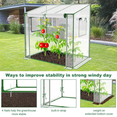 Portable Mini Greenhouse For Indoor And Outdoor Use With Thick PE Cover And Clear Panels in a garden with tomato plants