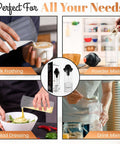 Milk Frother With Glass Pitcher Handheld Battery Operated Foam Maker For Coffee Latte Cappuccino Hot Chocolate Dressing Easy To Use Durable ABS Body With Stainless Steel Whisk Great Kitchen Gadget in use for various tasks