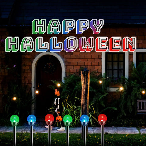 Solar Outdoor Cracked Glass Ball Lights Color Changing Garden LEDs for Path Patio Yard 3 Pack in front of house