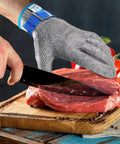 Cut Resistant Kitchen Gloves With Stainless Steel Mesh For Oyster Shucking And Meat And Fish Prep Lightweight Breathable Anti Cut Pro Grade Gear Food Grade Size Large 9 slicing meat on a cutting board