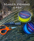 Paradox 5.5 Inch Fishing Scissors With Serrated 3CR13 Japanese 420 Stainless Blades For Braided Line Mono And Fluorocarbon In Freshwater And Saltwater No Fuss Lightweight Durable Handle For Easy On The Go Cuts shown with braided line spools