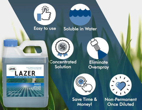 Liquid Harvest Lazer Blue 32 oz spray pattern indicator bottle for lawn marking